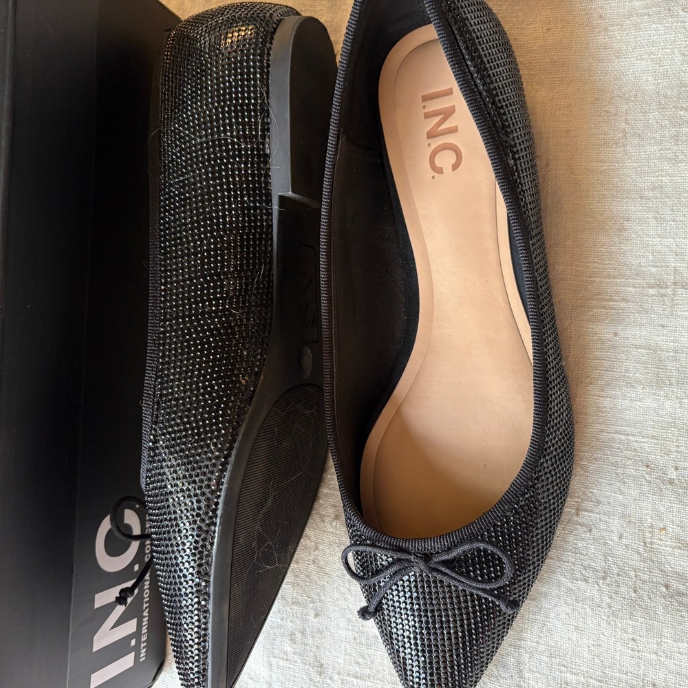 INC International Concepts Black Rhinestone Pointed Toe Bow Flats - Size 7.5 - Picture 4 of 7
